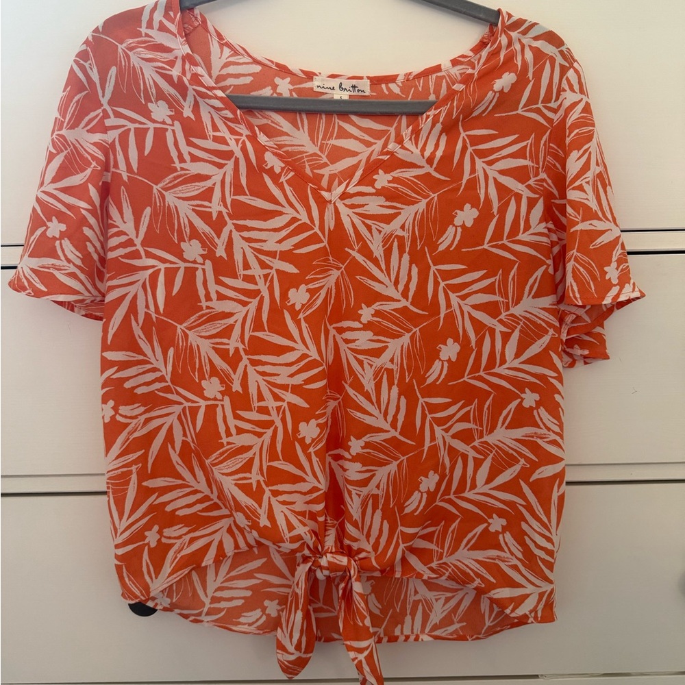 Nine Britton Orange Tie Front Relaxed Blouse